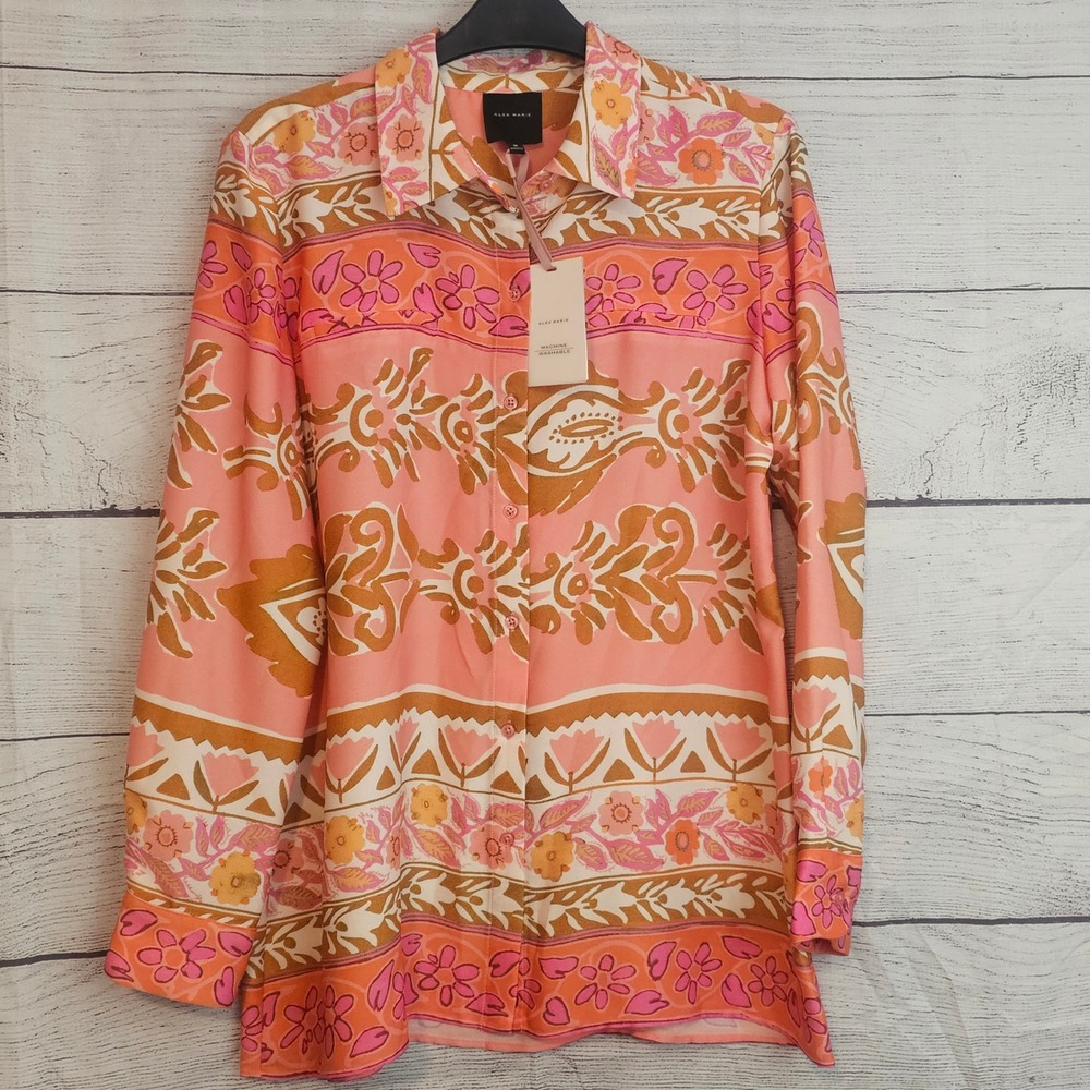 Alex Marie M Medium Floral Button Down Long Sleeve Blouse Shirt NWT $109 1200 - Picture 2 of 6